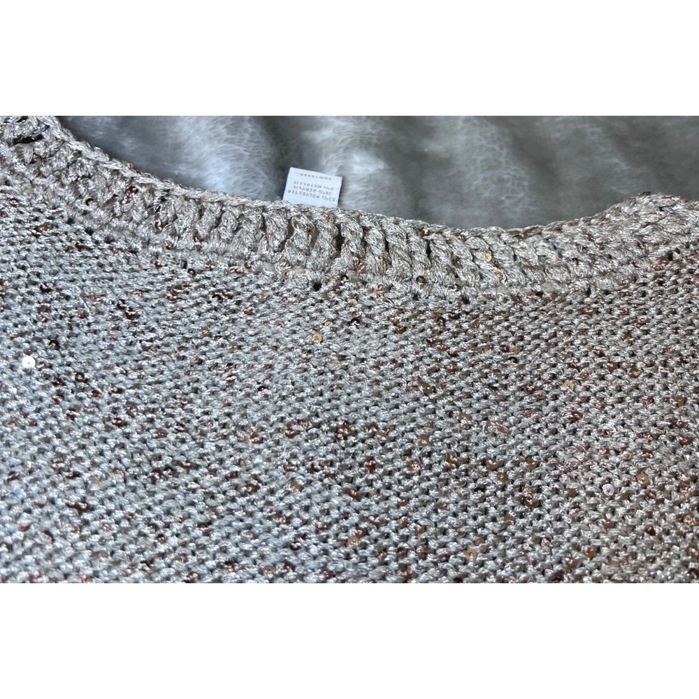 Chicos Womens Size 2 Metallic Knit Sweater Vest Beige Sparkle Casual Work Party - Picture 10 of 10